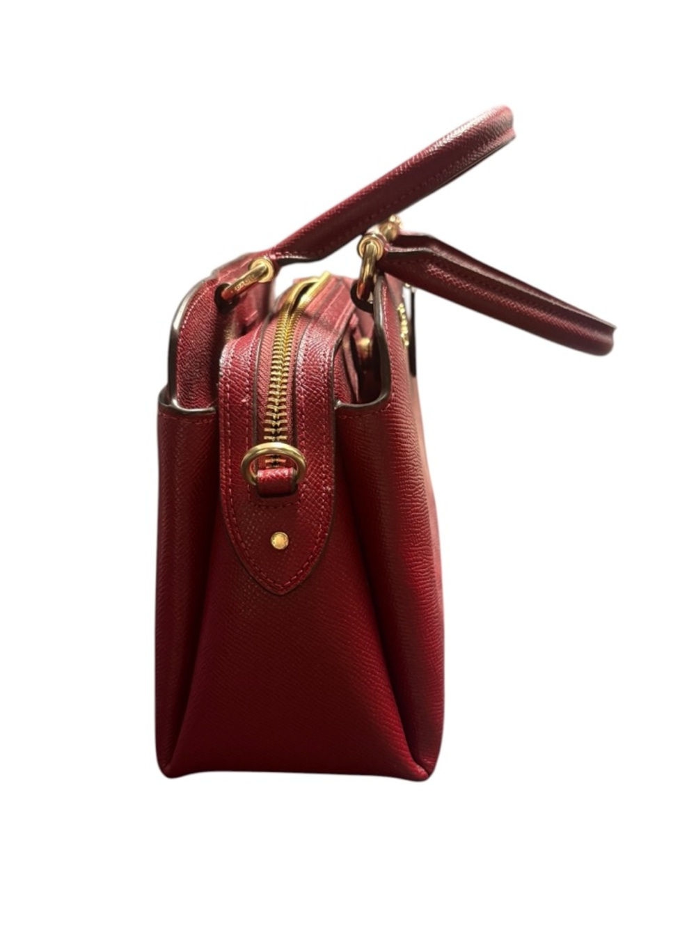 COACH Deep Red Structured Leather Satchel with Gold Hardware - Picture 2 of 7